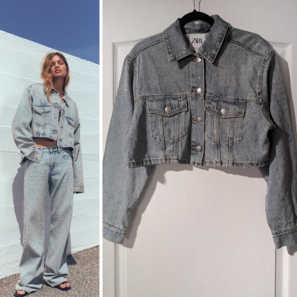 NEW! Zara | Crop Denim Jewel Jacket - Picture 1 of 10